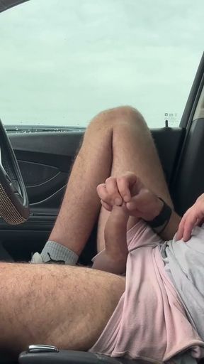 Dude jerks off in car while waiting for bud to finish work at factory   Clip 1