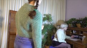 POV- Sweater girls Lexi and Sage spank you for your own good