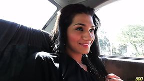 Picking up a horny transsexual slut Camila Ramirez in the taxi