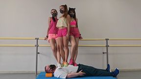 Multitrampling training #41 (Part 2): sneaker trampling & barefoot face squeezing & hot dancing & walking over human floor