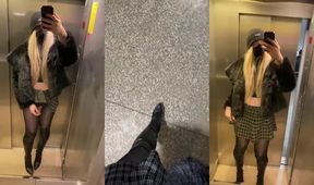 Trapped trans beauty cumming in elevator exhibition