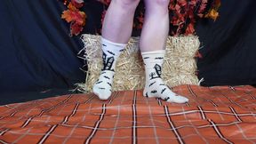 Muscular Calves in White and Black Haunted House Socks
