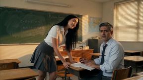 colegiala traviesa le ofrece el cono a su profesor a cambio de aprobar la materia (video generado por ia)