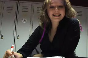 Sexy German teen girl adores dildoing her shaved vagina