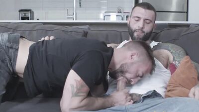 Markus Kage and his mate London are barebacking on the couch