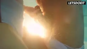 Luxurious blonde bombshell gets her wet and curvy body fucked in the pool.