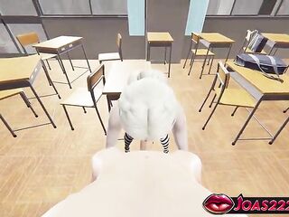 Slutty Nadine College Babe Animation - Wanking and Servicing Giant Schlong with Handjob, Indecent Oral sex sex Session in School Room Full of Moaning and Gloryhole Swallow
