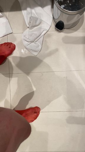 Red Latex Stockings Dildo Masturbation