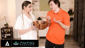 NURU MASSAGE - Shaken 18yo Boy Is Taken Care Of By His College Bestie While She&#039;s Working