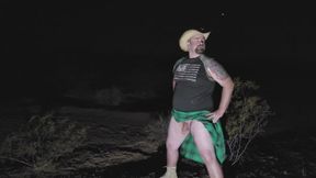 Stroking cock at night in desert