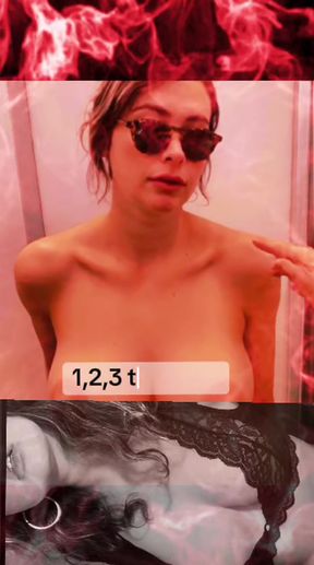 Brunette lesbian with pretty natural tits on TikTok
