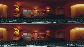 Blonde in kinky high heels rubs her pussy on bed VR Porn