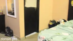 Black girlfriend and two boyfriends in bedroom threesome
