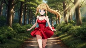 red mini dress whore: forest path tease to missionary and doggy sex ai generated