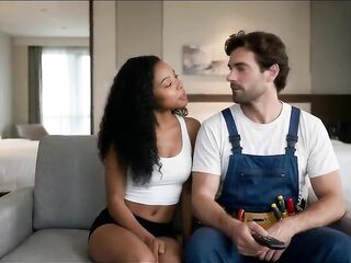 Ebony cutie creampied by a hotel maintenance man ( AI Generated )