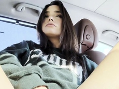 Horny brunette plays with her pussy in between appointments