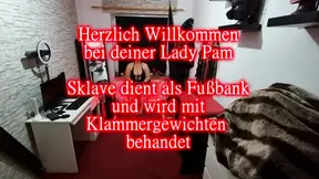 Bound slave worshipped and punished with clamp weights