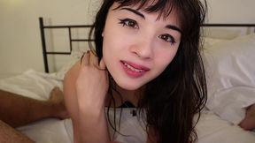 asian trans beauty cailey katts cums on herself while fucked by huge cock