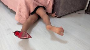 The girl was grabbed by a sofa monster, girl is captured by a monster, girl eaten by monster