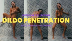 Dildo Fucking in an Outdoor Shower