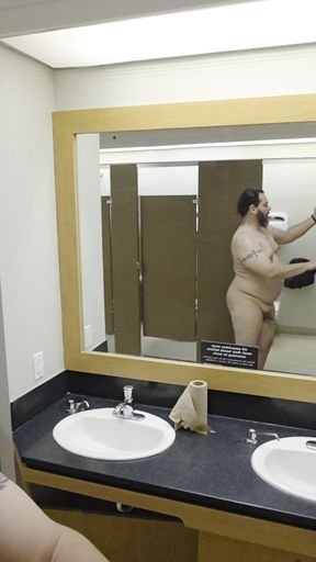 Walking around an empty public restroom before fingering my fat sissy ass. I love debasing myself for men's enjoyment