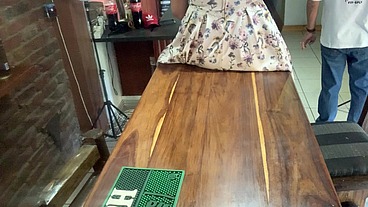 Perfect tits bar lady pussy eating fucked on the bar