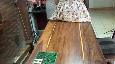 Perfect tits bar lady pussy eating fucked on the bar