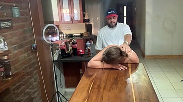 Perfect tits bar lady pussy eating fucked on the bar