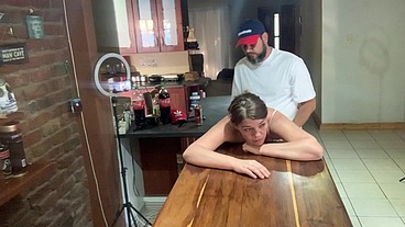Perfect tits bar lady pussy eating fucked on the bar