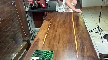 Perfect tits bar lady pussy eating fucked on the bar