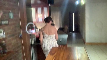 Perfect tits bar lady pussy eating fucked on the bar