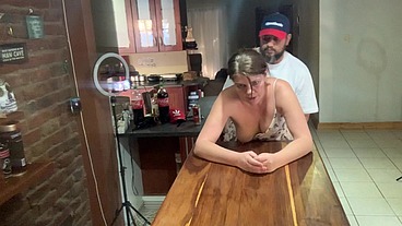 Perfect tits bar lady pussy eating fucked on the bar