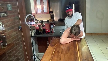 Perfect tits bar lady pussy eating fucked on the bar