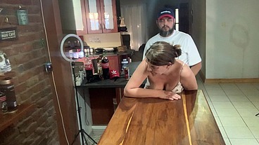 Perfect tits bar lady pussy eating fucked on the bar