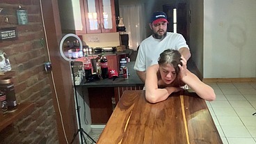 Perfect tits bar lady pussy eating fucked on the bar