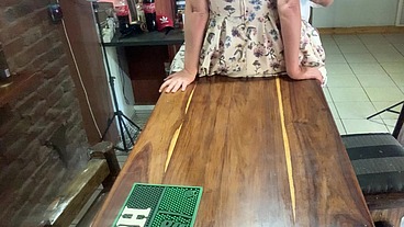 Perfect tits bar lady pussy eating fucked on the bar