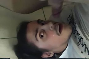 Self-sucking hunk masturbates and tastes his own cum