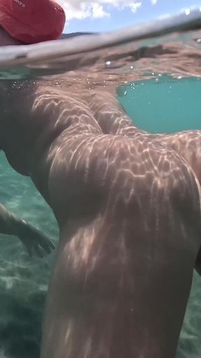 Naked MILF Swimming with Anal Plug Underwater