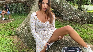 Outdoor masturbation while strangers are very close to me. I like to play with my boyfriend in public places showing my pussy and with my sex toy. I am a very horny skinny Latina