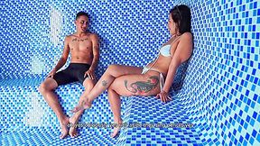 Colombian Milf Pawg Fucks Stranger In Sauna, Cumshot Her Face! Kylei Ellish And Dani Clark