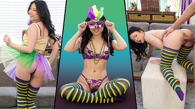 Tiny Little Asian Lulu Chu Celebrates Mardi Gras Taking Giant Shaft In All Positions - Exxxtra Small