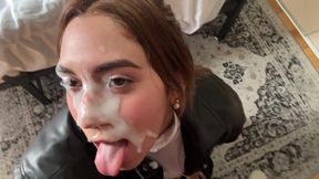 Hot teen amazing blowbang and facials scene