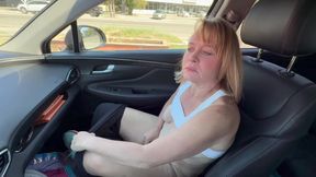 Girl masturbates and flashes in her car while shopping