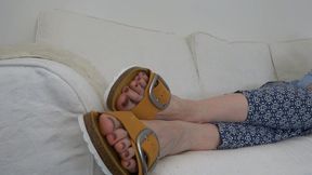 Relax in orange Birkis and barefoot