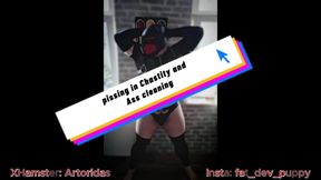 Peeing in the chastity belt and rinsing the butt