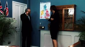 Big Boobed Brits Suck and Fuck Old Guys in Office Threesome