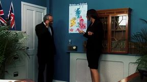 Big Boobed Brits Suck and Fuck Old Guys in Office Threesome