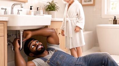 Plumber Fucks Wife In Kitchen With Big Black Dick Gushing Choked