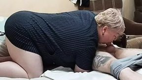 Wife Catches Hot Mother-In-Law Giving Head Close-Up