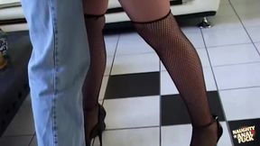 Red Platinum in Stockings and Heels Sucks and Gets Double Penetrated